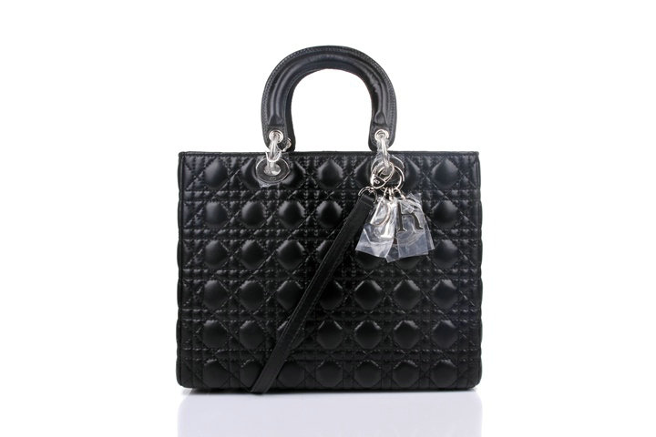 replica jumbo lady dior lambskin leather bag 6322 black with silver hardware
